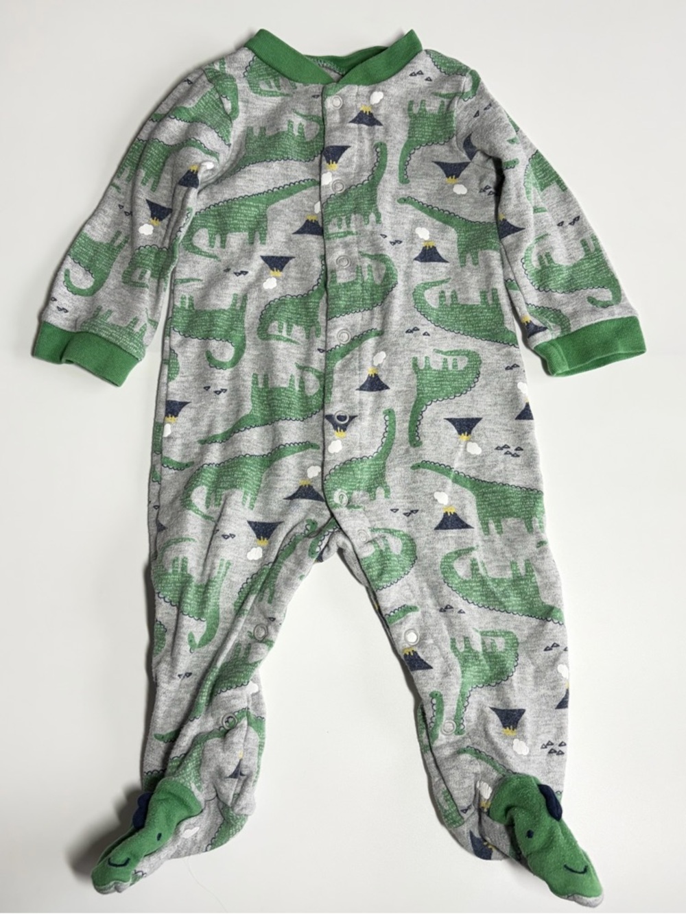Bundle of Carter’s Baby Footie Pajamas Size 9 Months Fall Pumpkin Dino Stripes - Picture 7 of 15